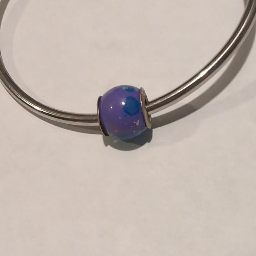 925 Sterling Silver Blue and Purple Speckled Charm for Pandora Style Bracelet‎